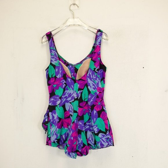 Vintage MAXINE OF HOLLYWOOD Swim dress 16 XL One Piece Purple Black Made in USA - Picture 8 of 12